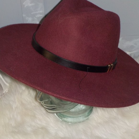 HOUSE OF HARLOW 1960 BURGUNDY WIDE BRIM 100% WOOL FEDORA HAT - ONE SIZE main image 8